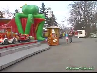 Beautiful Chick rides tool in fun park